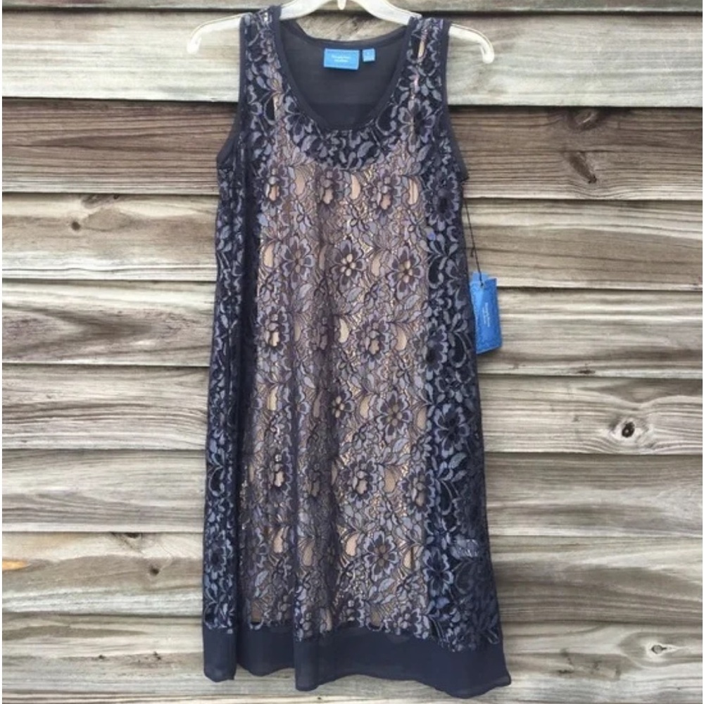 SIMPLY VERA WANG NAVY BLUE FLORAL LACE DRESS SZ SMALL